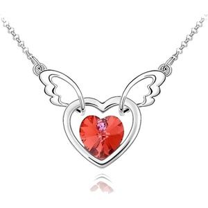 Imitation Red Ruby CZ Cubic Zirconia Gemstone Angel Wings Heart Necklace